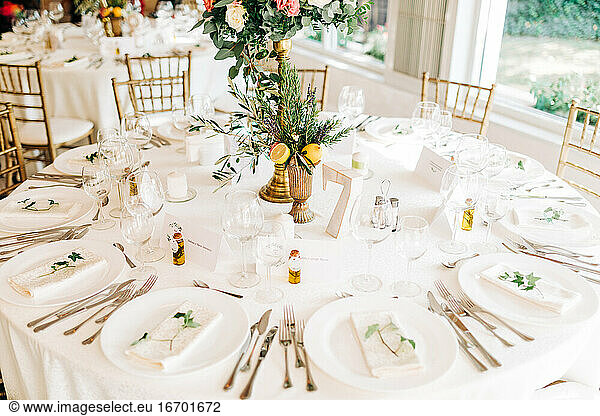 Italian wedding table setup with lemons