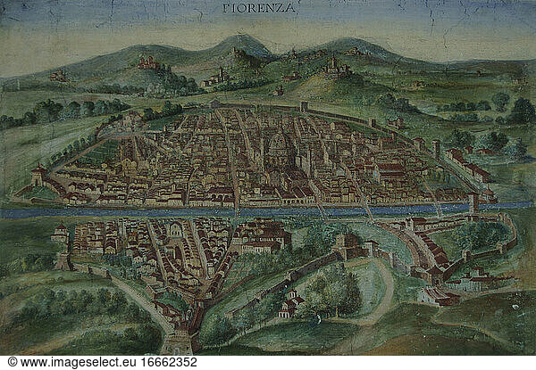 Italien. Florenz. Karte der Stadt im 16. Jahrhundert. Karten Galerie. Vatikanische Museen. Vatikanstaat.
