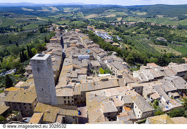Italien  Toskana  San Gimignano  Dächer  erhöhte Aussicht