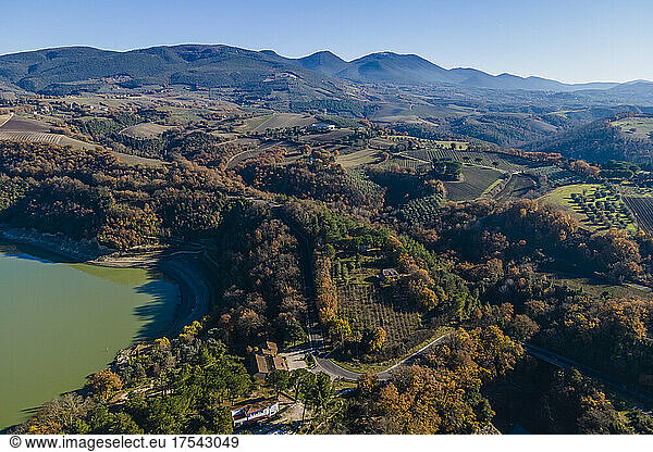Italy  Baschi  Drone view of Umbrian countryside in autumn