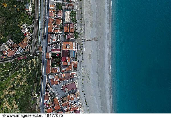 Italy  Calabria  Scilla  Aerial view of beach of small coastal town