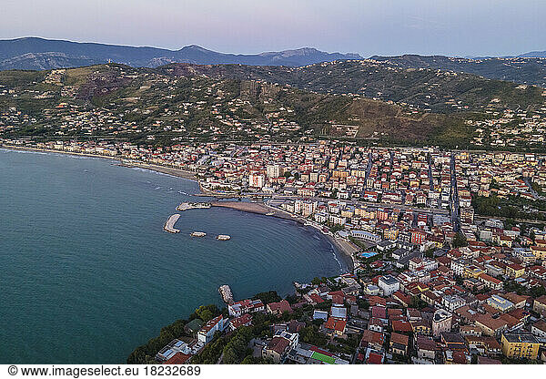 Italy  Campania  Agropoli  Aerial view of coastal town