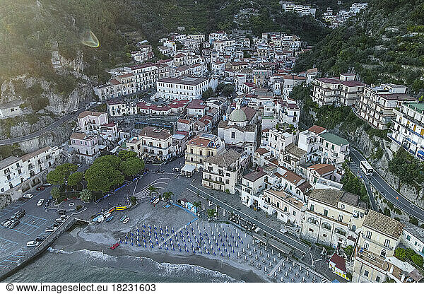Italy  Campania  Cetara  Aerial view of town on Amalfi Coast