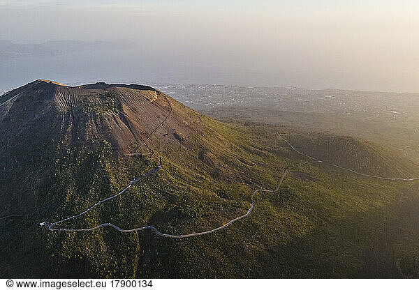 Italy  Campania  Naples  Aerial view of Mount Vesuvius during foggy weather