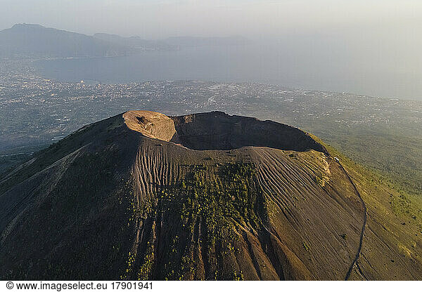 Italy  Campania  Naples  Aerial view of Mount Vesuvius during foggy weather