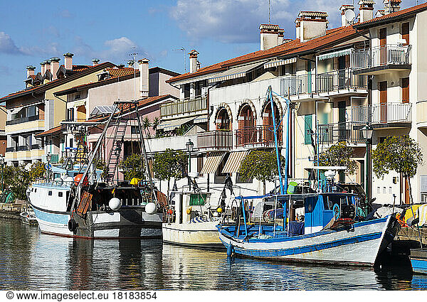 Italy  Friuli Venezia Giulia  Grado  Boats moored along old town canal