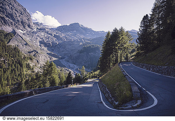 Italy  Hairpin curve of mountain highway in Stelvio Pass
