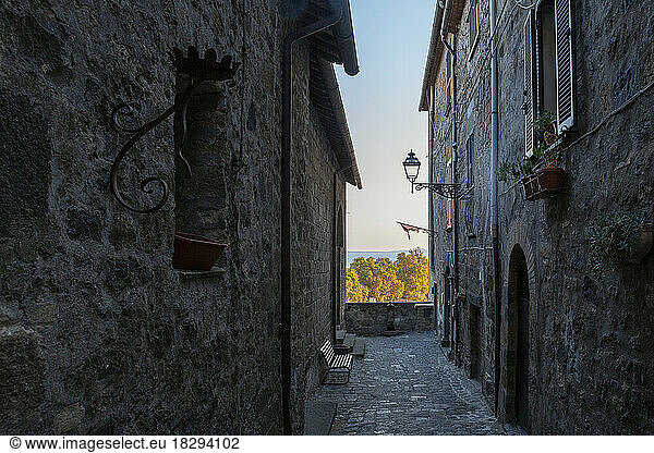 Italy  Lazio  Bolsena  Narrow alley between old stone houses
