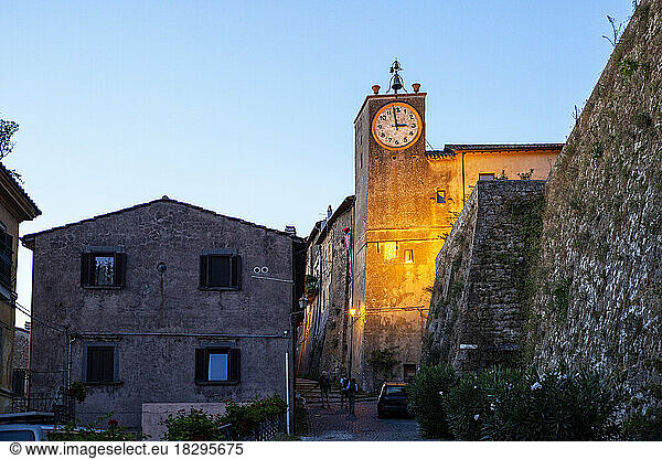 Italy  Lazio  Capodimonte  Public clock at dusk