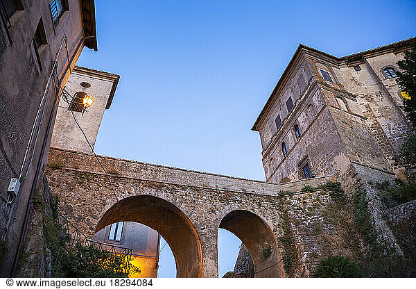 Italy  Lazio  Capodimonte  Stone arch bridge of Rocca Farnese fort