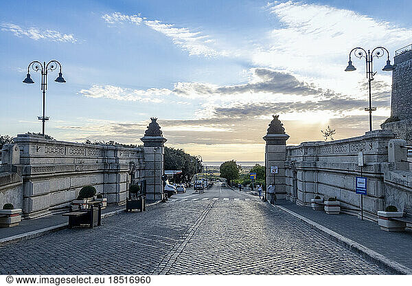 Italy  Lazio  Tarquinia  City gate at sunset