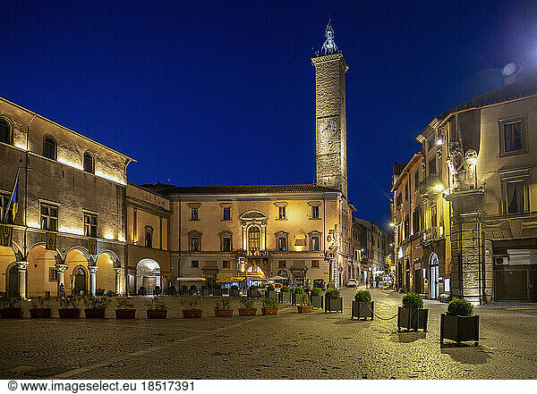 Italy  Lazio  Viterbo  Empty Piazza del Plebiscito at night