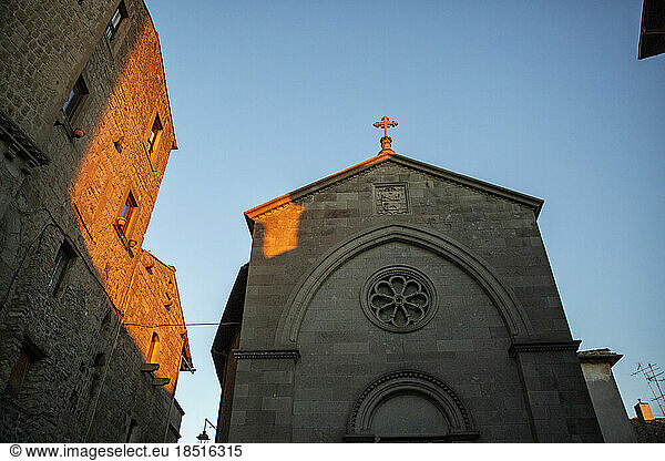 Italy  Lazio  Viterbo  Exterior of Chiesa di San Pellegrino church at dusk