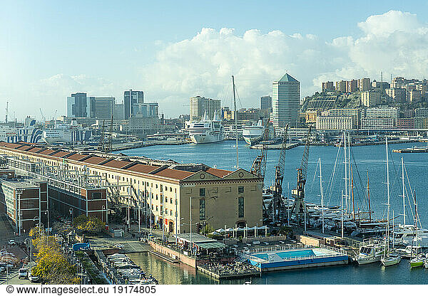 Italy  Liguria  Genoa  Boats in city harbor