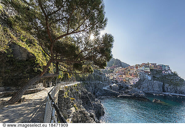 Italy  Liguria  Manarola  Coastal footpath leading to historic village along Cinque Terre