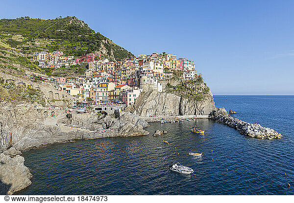 Italy  Liguria  Manarola  View of historic village along Cinque Terre