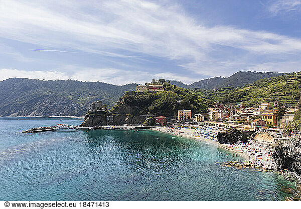 Italy  Liguria  Monterosso al Mare  Edge of coastal town along Cinque Terre in summer