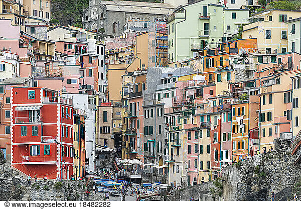 Italy  Liguria  Riomaggiore  Historic houses of coastal village along Cinque Terre