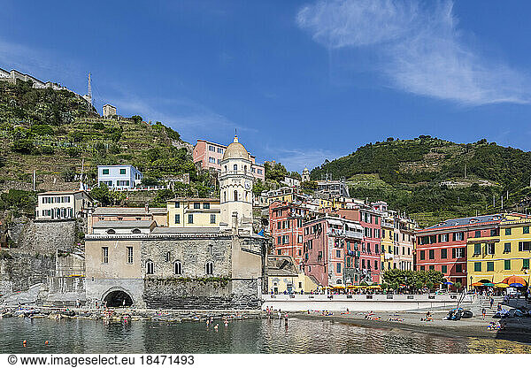 Italy  Liguria  Vernazza  Edge of coastal town along Cinque Terre