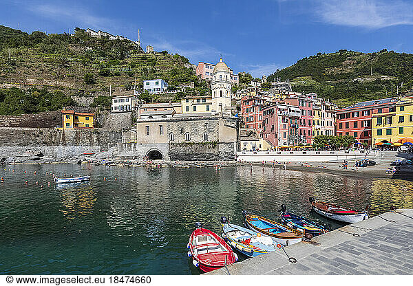 Italy  Liguria  Vernazza  Edge of coastal town along Cinque Terre
