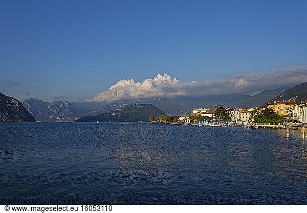 Italy  Lombardy  Lake Iseo and town at sunset