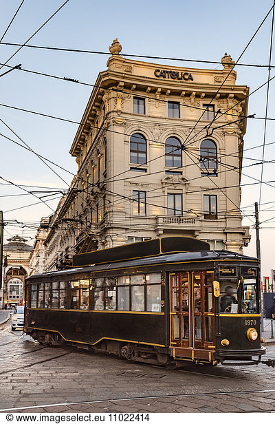 Italy  Milan  historical tramway driving on street