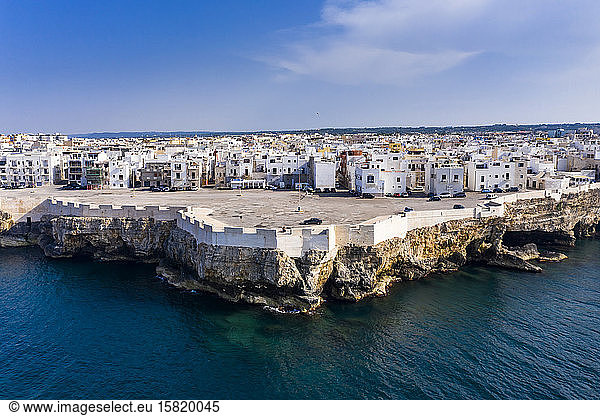 Italy  Polignano a Mare  Aerial view of coastal town in summer