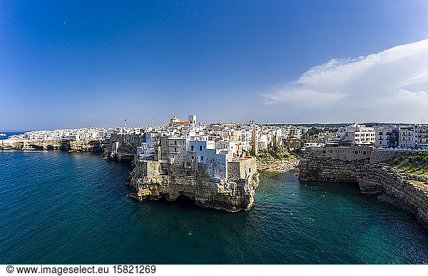 Italy  Polignano a Mare  Aerial view of coastal town in summer