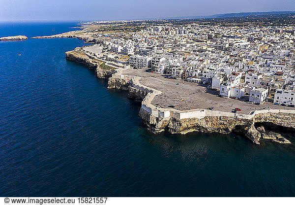 Italy  Polignano a Mare  Aerial view of coastal town in summer