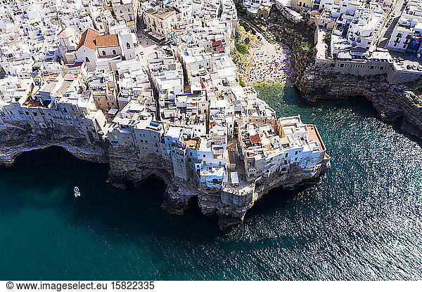 Italy  Polignano a Mare  Aerial view of coastal town in summer