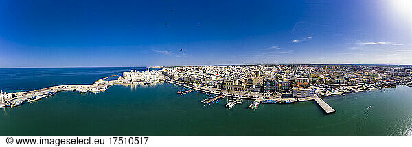 Italy  Province of Bari  Molfetta  Drone panorama of coastal town in summer
