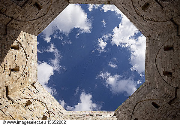 Italy  Province of Barletta-Andria-Trani  Andria  Directly below view of clouds over courtyard of Castel del Monte