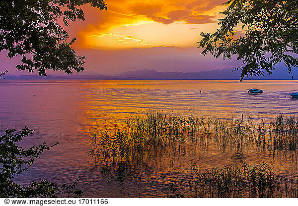 Italy  Province of Verona  Lazise  Lake Garda at moody sunset