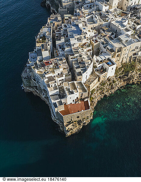 Italy  Puglia  Polignano a Mare  Aerial view of coastal old town