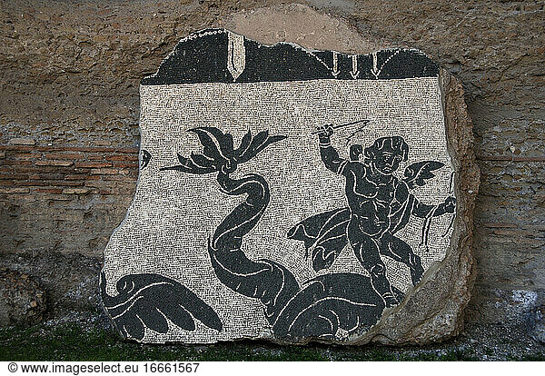 Italy. Rome. Baths of Caracalla. Ancient Roman public leisure centre. Building during reigns of Septimius Severus and Caracalla. 212-217 AD. Fragment of mosaic.