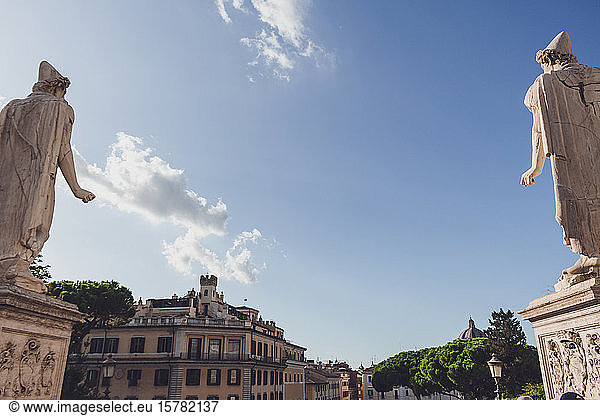 Italy  Rome  Castor statues against blue sky