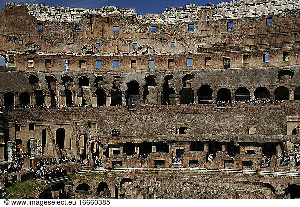 Italy  Rome. Flavian Amphitheatre or Colosseum. Roman period. Built in 70-80 CE. Flavian dynasty. Interior.