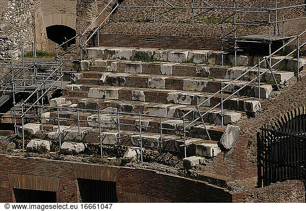 Italy  Rome. Flavian Amphitheatre or Colosseum. Roman period. Built in 70-80 CE. Flavian dynasty. Interior. Terraces. Detail.
