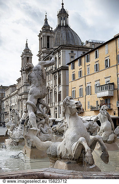 Italy  Rome  Fontana del Moro with SantAgnese in Agone church in background