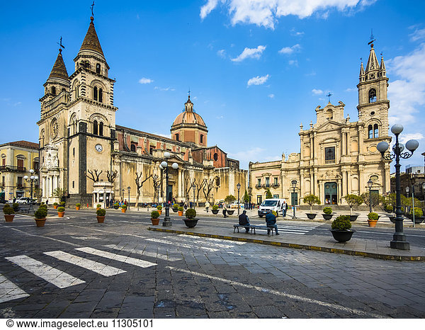 Italy  Sicily  Acireale  Piazza Duom with Acireale Cathedral and Basilica Santi Pietro Paolo