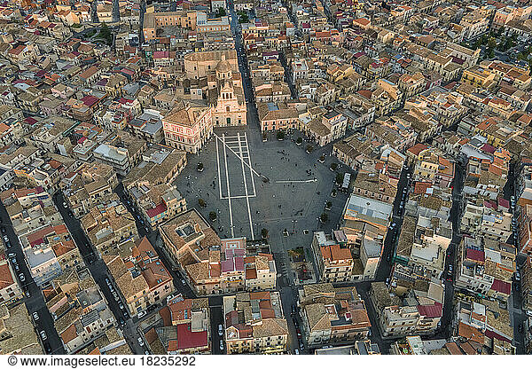 Italy  Sicily  Grammichele  Aerial townscape with Prince Carafa Square in center