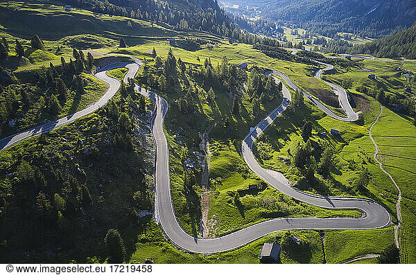 Italy  South Tirol  Aerial view of Gardena Pass