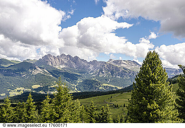 Italy  South Tyrol  Summer clouds over Seiser Alm plateau