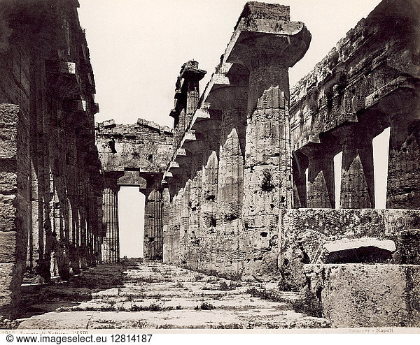 ITALY: TEMPLE OF NEPTUNE. Ruins of the Temple of Neptune (Tempio di Nettuno) a Greek Doric temple in Campania Italy built in the 6th century B.C. Photograph 1890s.