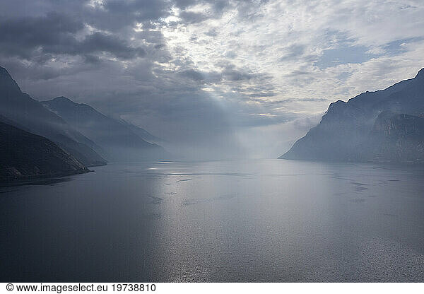 Italy  Trentino-Alto Adige  Aerial view of cloudy sky over Lake Garda