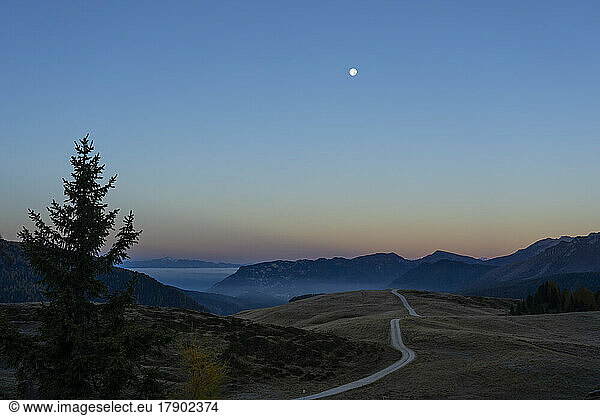 Italy  Trentino-Alto Adige  Rolle Pass at foggy dawn