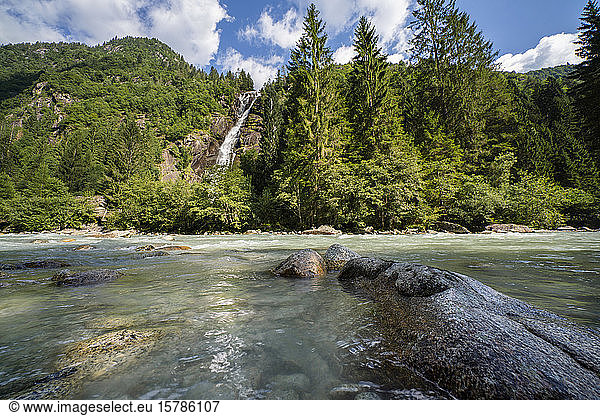 Italy  Trentino  Italy  Dolomites  Trentino  Genova Valley  Nardis Waterfall and Sarca river  Nardis waterfall and Sarca river