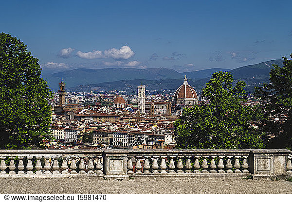 Italy  Tuscany  Florence  Cathedral Santa Maria del Fiore dome and buildings in old town amid Coronavirus pandemic