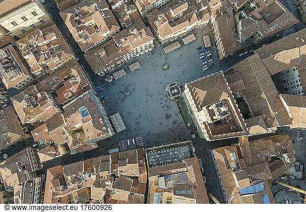 Italy  Tuscany  Florence  DroneÂ view of Piazza della Signoria square
