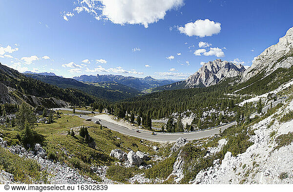 Italy  Veneto  Valparola Pass  Mountain road at Fanes Group